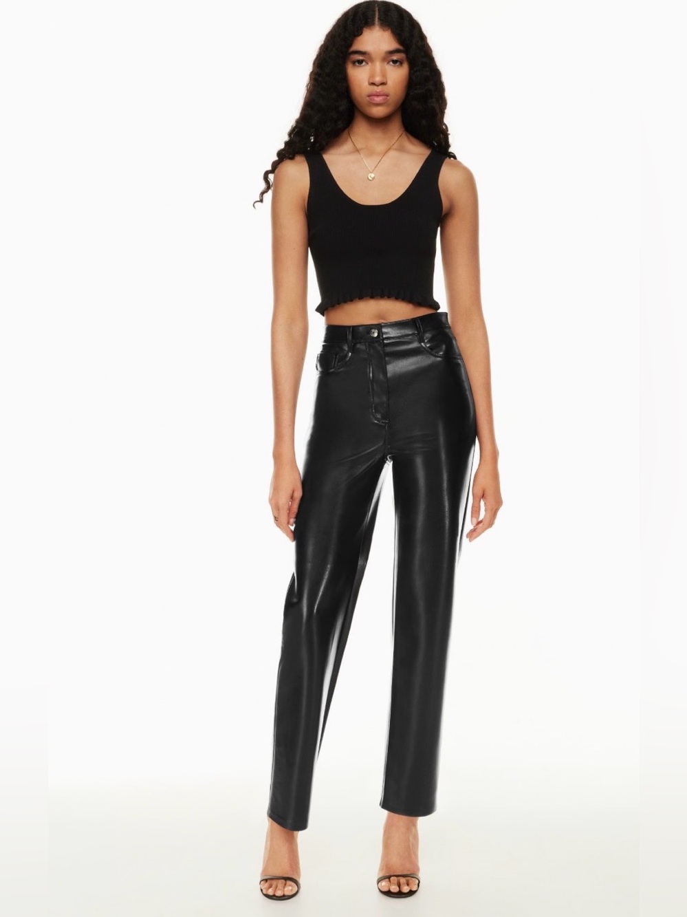 Wilfred Aritzia Melina Black Vegan Leather High Rise Straight Pants Size 4